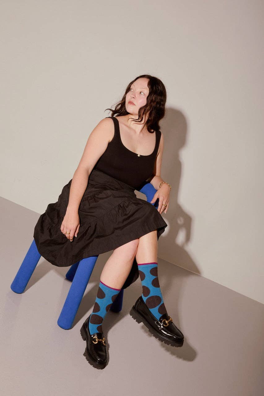 Sutro Bold Dot Crew Socks — Pacific: Small (Women's 4 - 10)