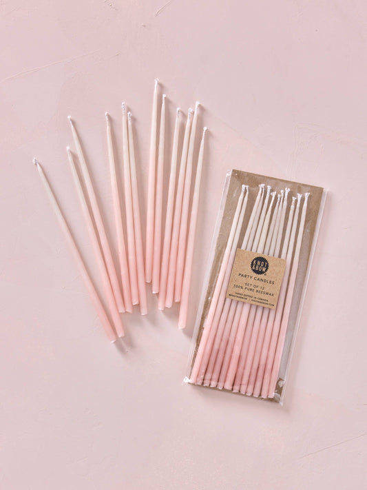 Hand-dipped Pure Beeswax Birthday Candles | Tall Pink Ombré : Pink Ombre