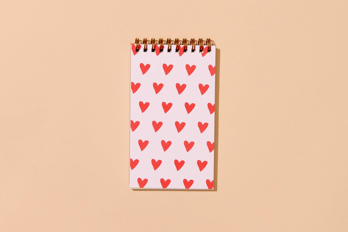 Small Sweet Letterpress Spiral Notebook—Red Hearts Pattern