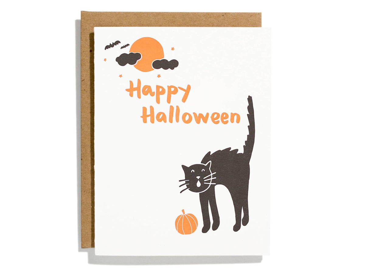Halloween Cat - Letterpress Greeting Card