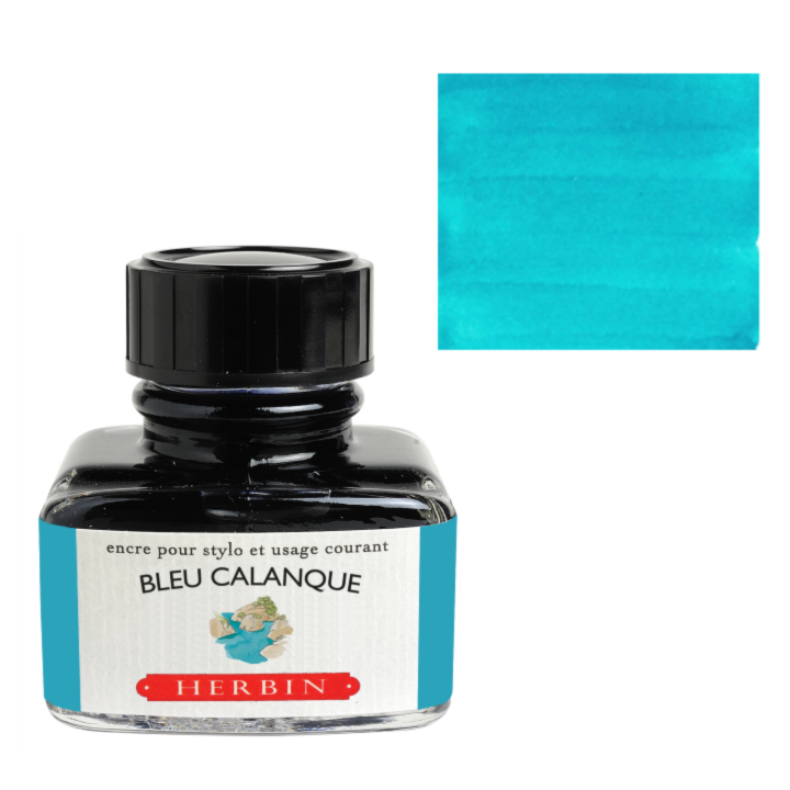 Herbin Fountain Pen Ink 30ml Bottle -35 Colors: Bleu des Profondeurs (Deep Sea Blue)