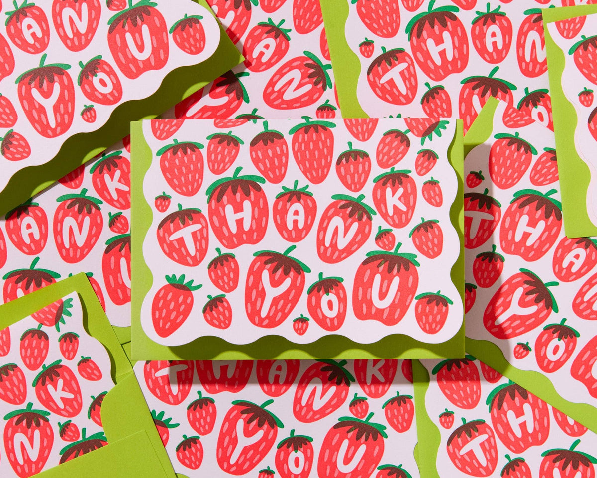 Colorful Letterpress Strawberry Thank You Notecards - Boxed Set of 10