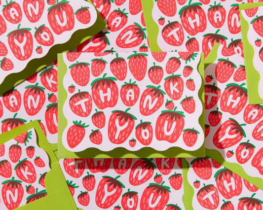 Colorful Letterpress Strawberry Thank You Notecards - Boxed Set of 10