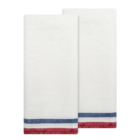 Normandy White - Red/White/Blue Stripes Tea Towels 20x30