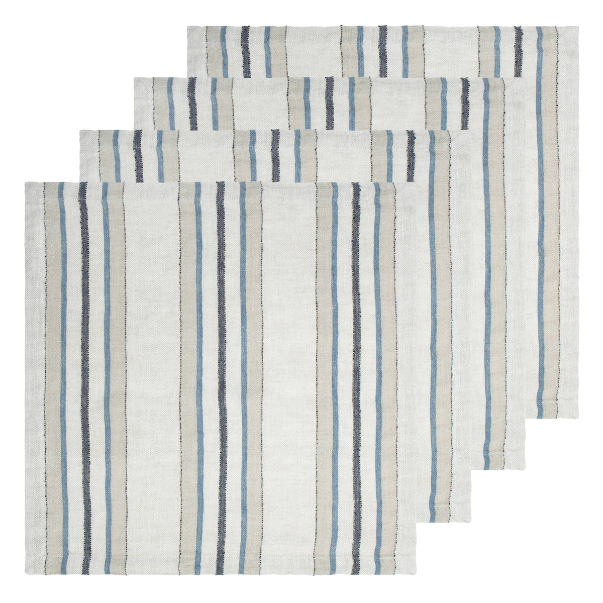 Trio Stripe Napkins - Natural Blue 20x20 - Set of 4