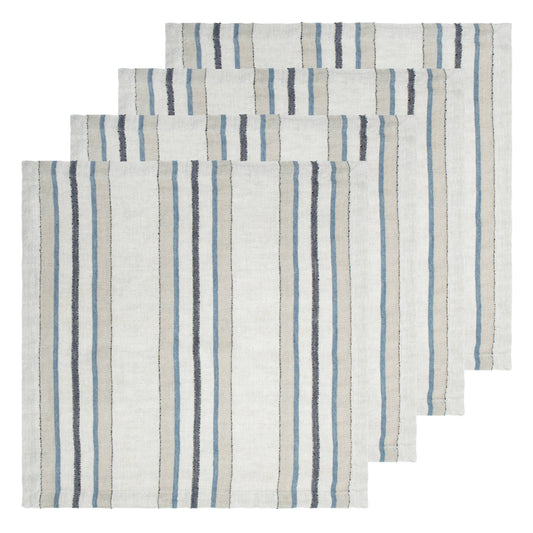 Trio Stripe Napkins - Natural Blue 20x20 - Set of 4