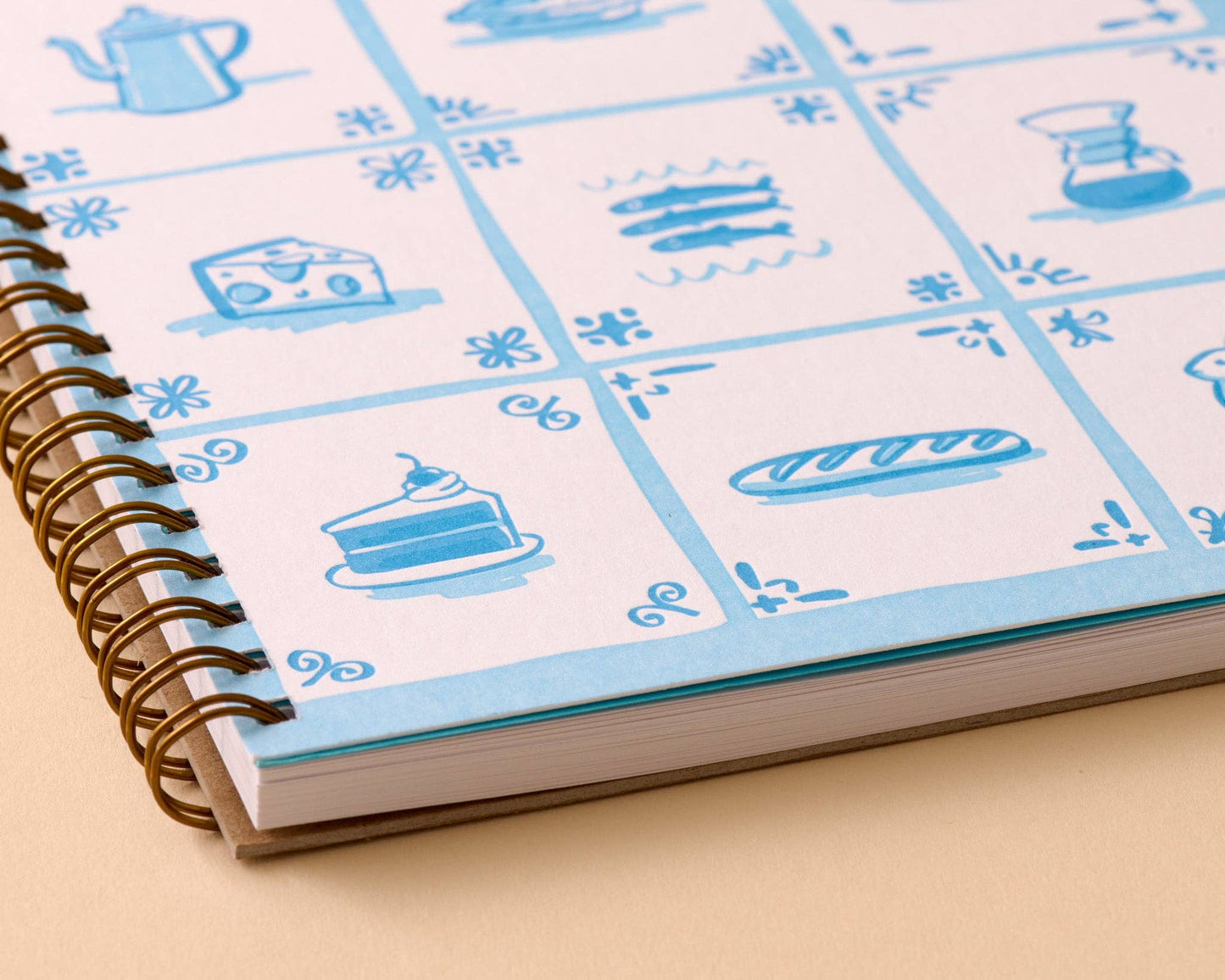 Modern Letterpress A5 Spiral Notebook—Delft Tile Pattern