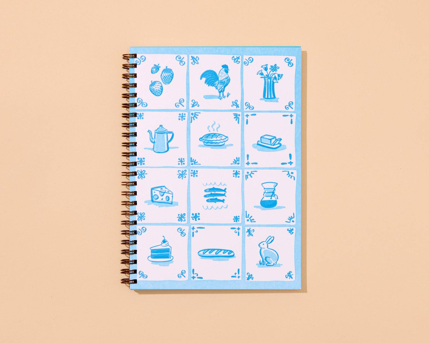 Modern Letterpress A5 Spiral Notebook—Delft Tile Pattern