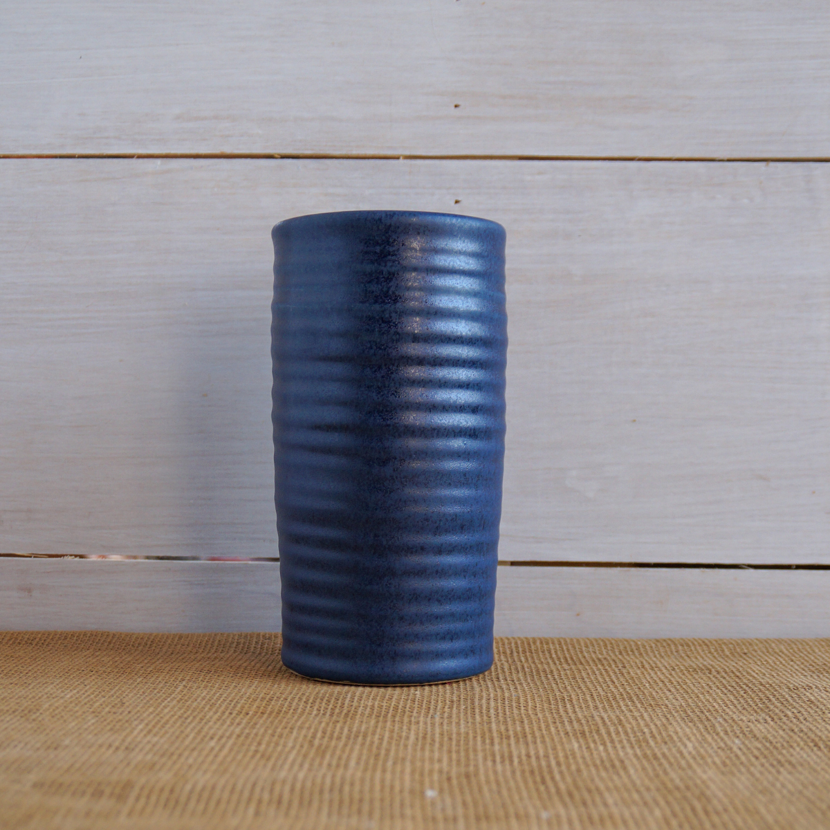 Farmhouse Ridges Short Vase - Denim