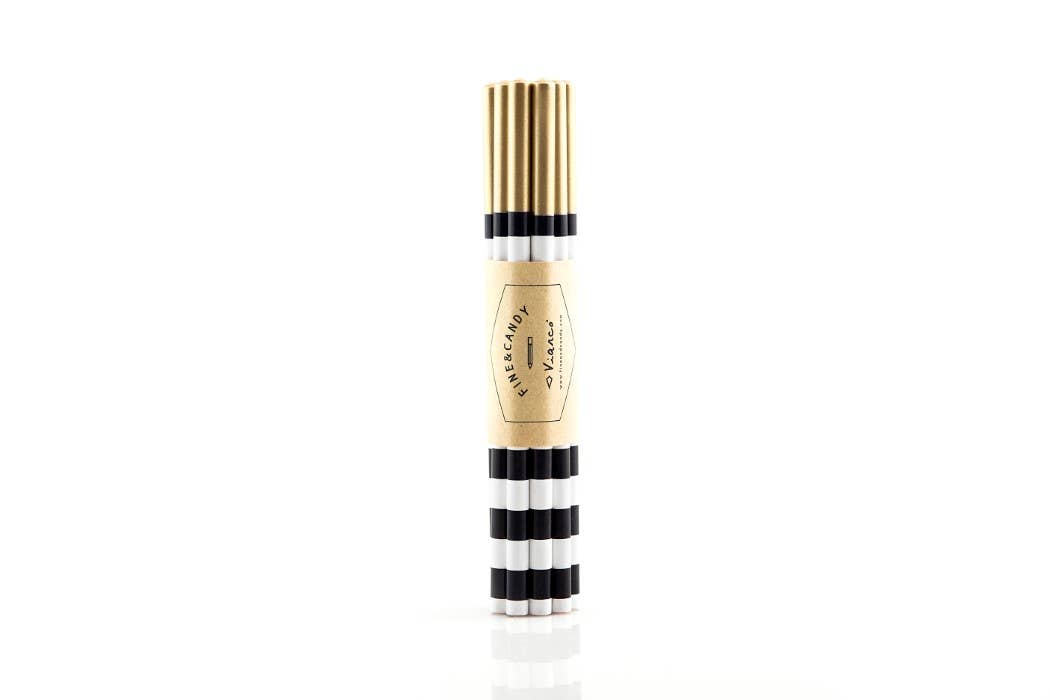 Black and White Stripe Graphite Pencil Set