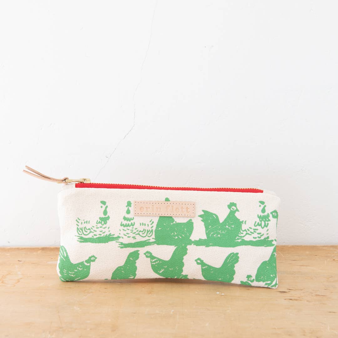 Hen House Pencil Bag: Navy | Orange Zip / Cotton Barkcloth / Flat