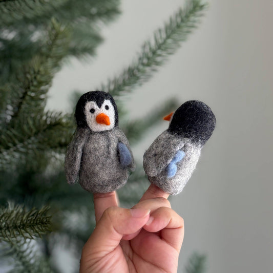 Felt Penguin Carrying A Fish Finger Puppet