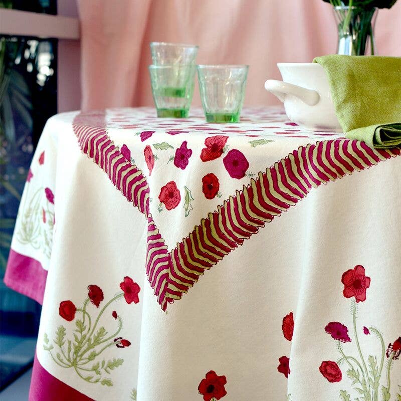 Poppies Red & Green French Tablecloth