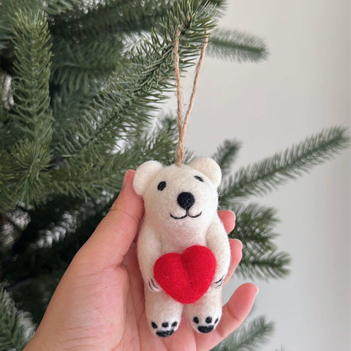 Felt Ornament - Mini Polar Bear Holding Heart