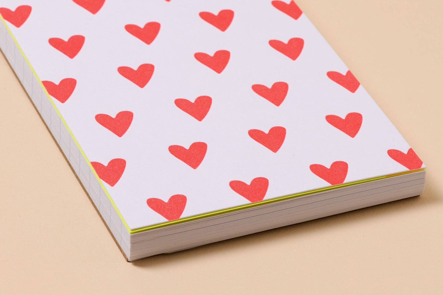 Small Sweet Letterpress Spiral Notebook—Red Hearts Pattern