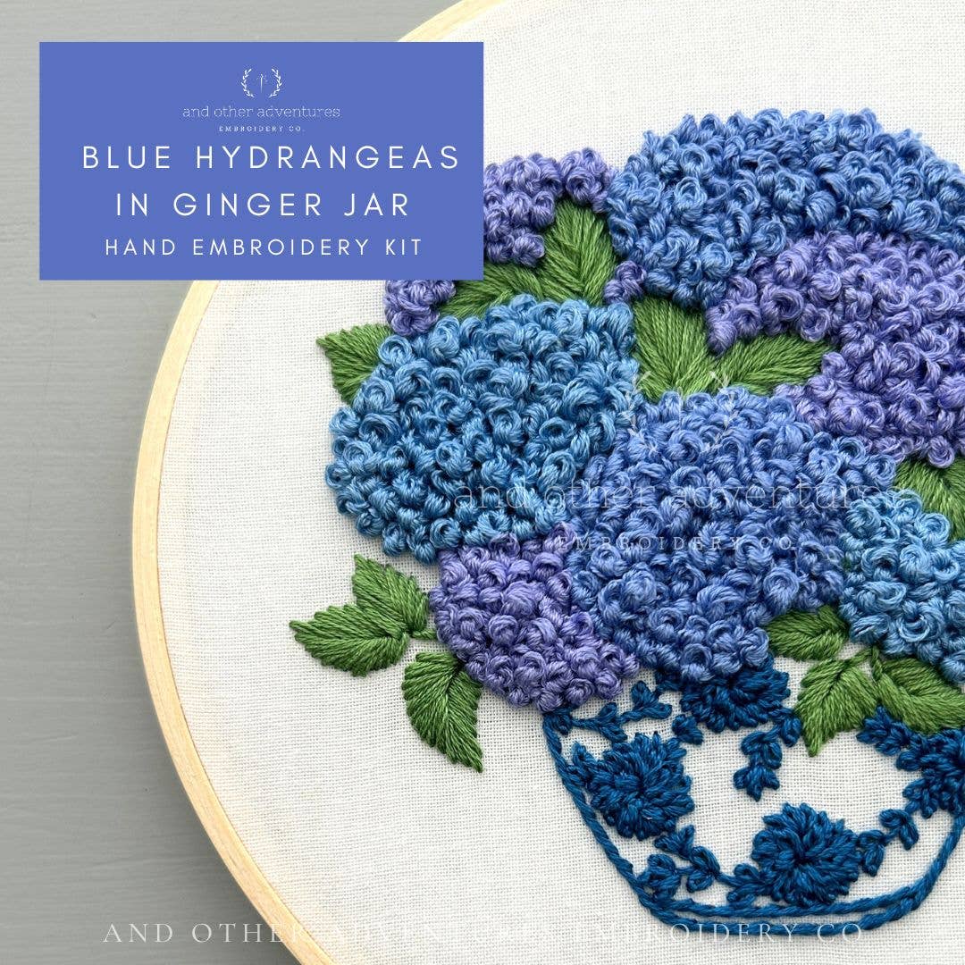 Blue Hydrangeas in Ginger Jar Hand Embroidery Kit