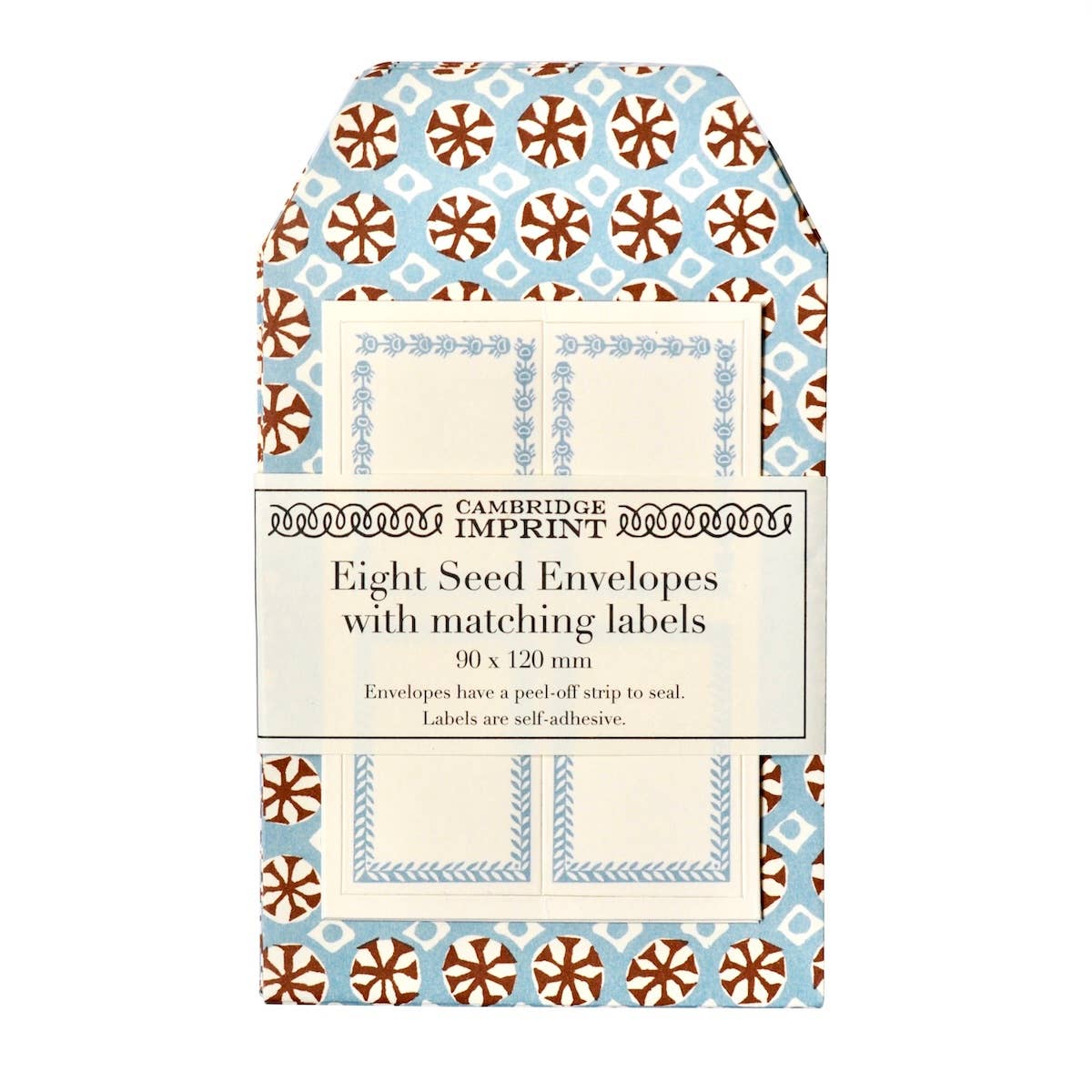 A Packet of Eight Seed Envelopes in Sea Urchin Sky and Cocoa with Matching Labels