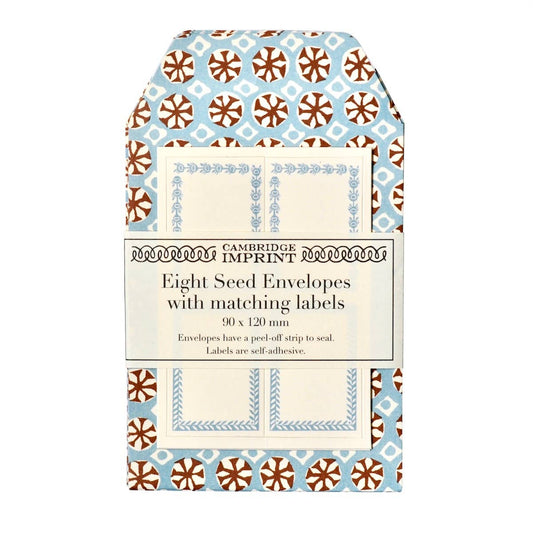 A Packet of Eight Seed Envelopes in Sea Urchin Sky and Cocoa with Matching Labels