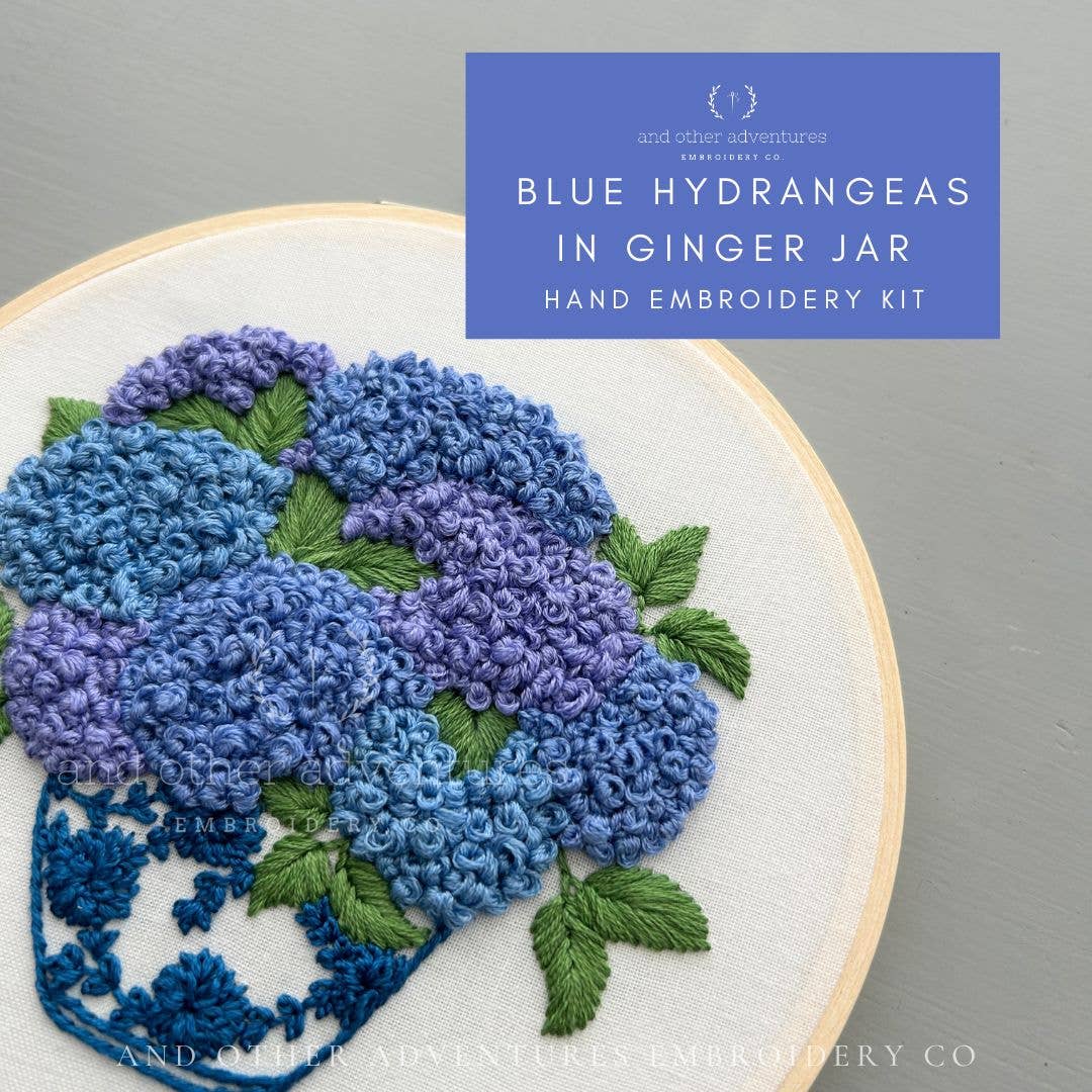Blue Hydrangeas in Ginger Jar Hand Embroidery Kit