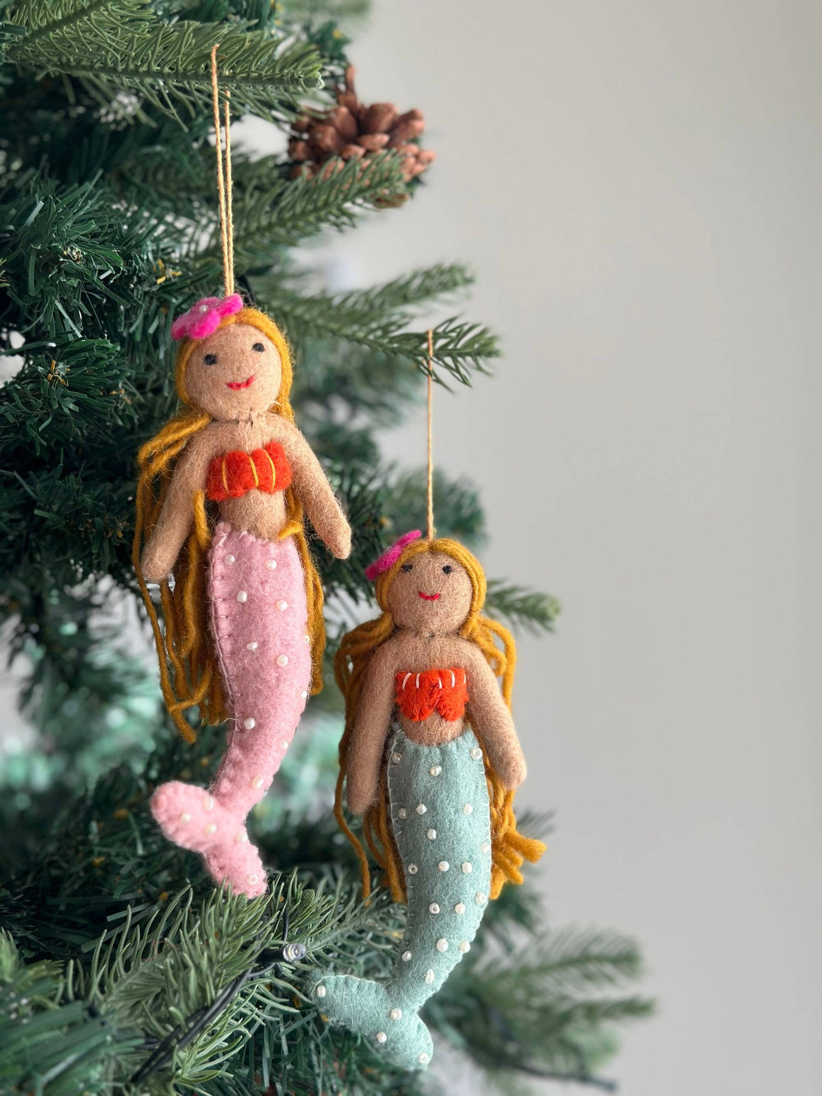 Felt Blond Mermaid Ornament: Blue