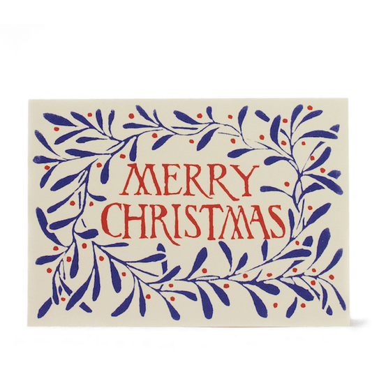 Pack of Ten Cards Merry Christmas Wreath Blue