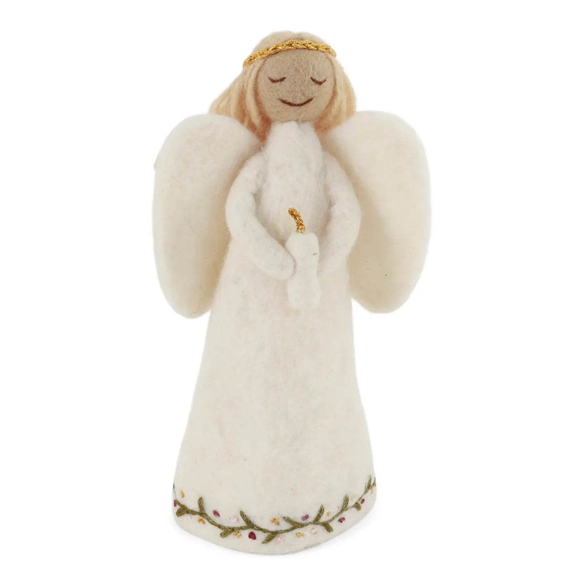 Angel w/Embroidery Holding Candle - Tree Topper