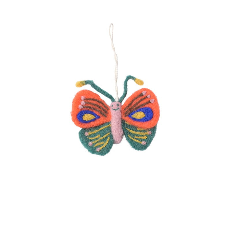 Coral Butterfly Wool Ornament