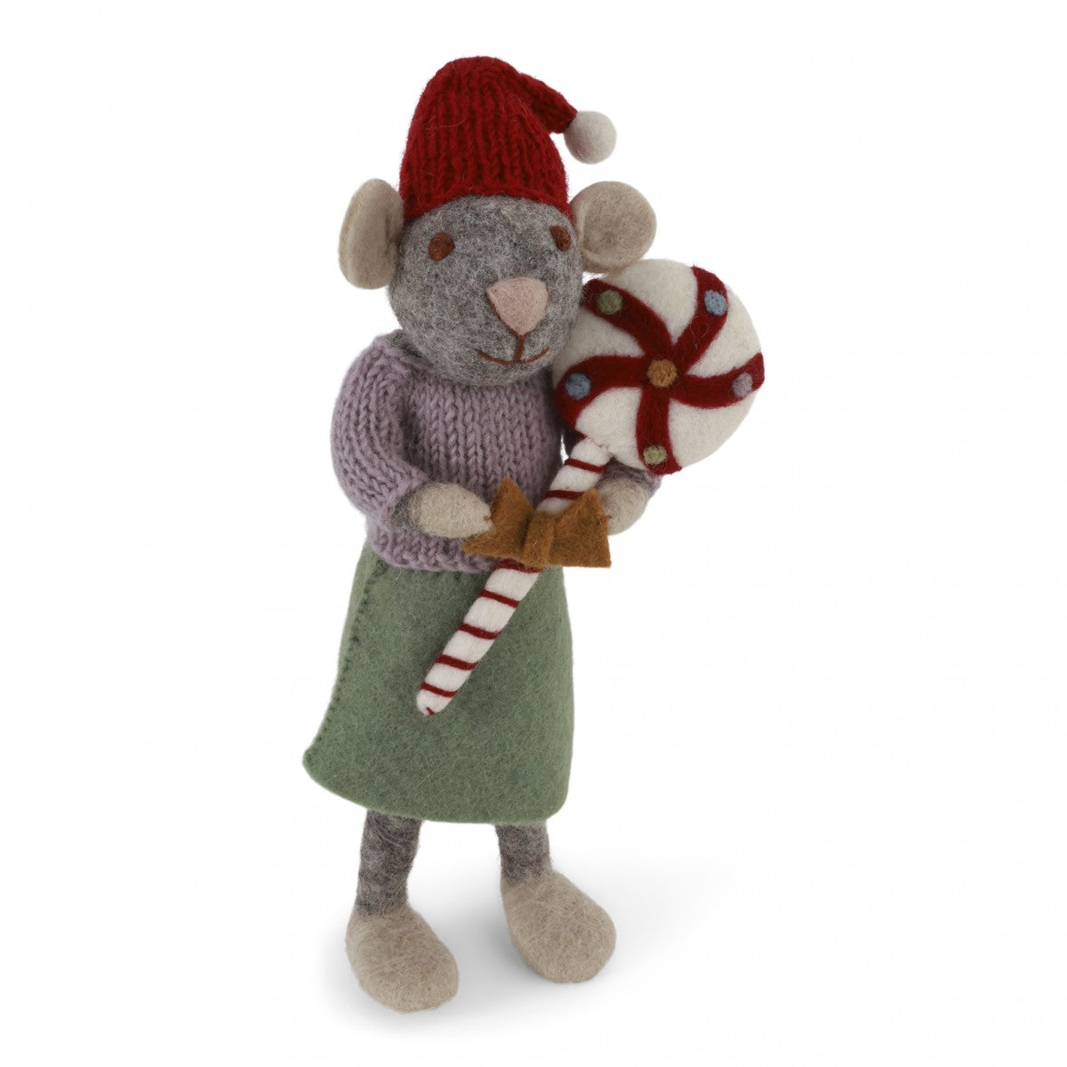 Medium Grey Girly Mouse w/Christmas Candy