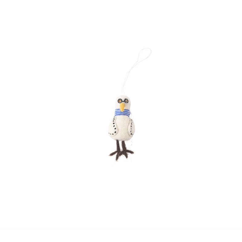 Funky Bird Wool Ornament - White
