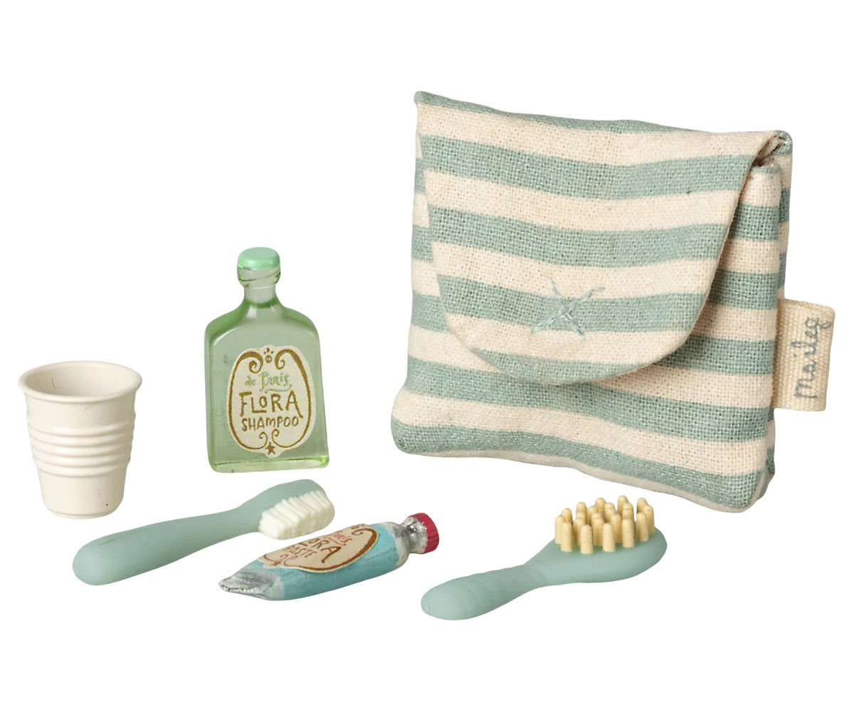 Toothbrush Set in Bag, Mouse - Blue Stripe