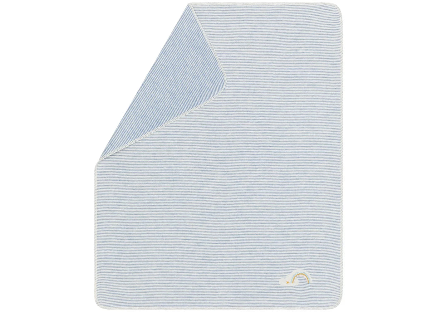 Juwel Baby Blanket - Embroidered Stripes and Rainbow - Blue