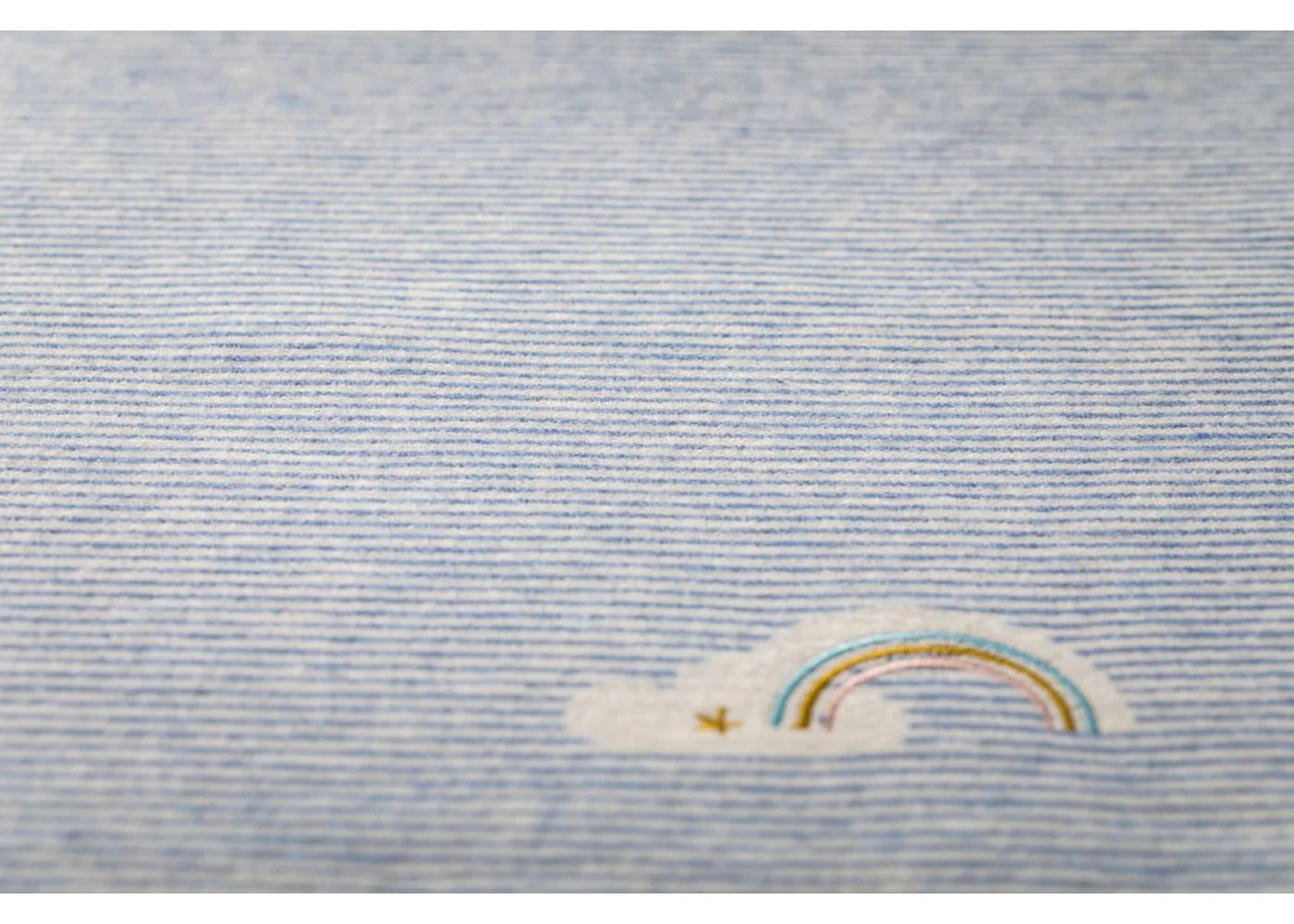 Juwel Baby Blanket - Embroidered Stripes and Rainbow - Blue