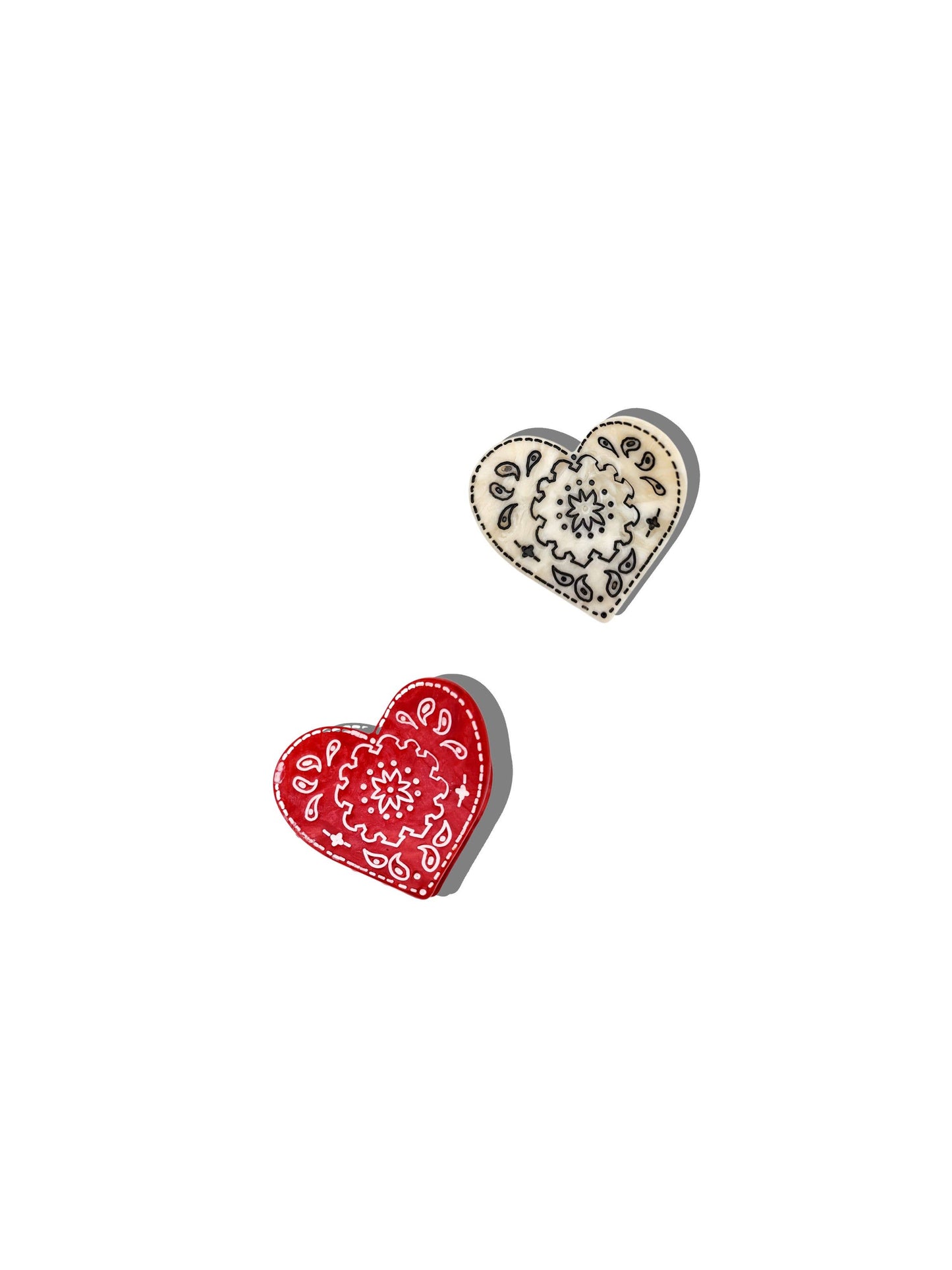 Hand-painted Mini Paisley Heart Claw Hair Clip: Red