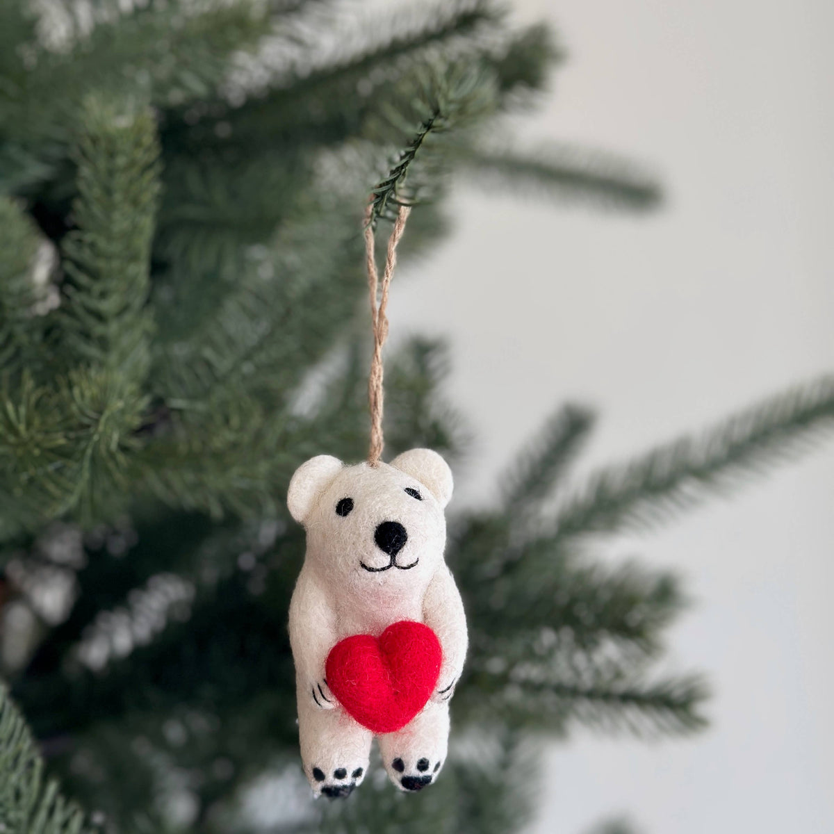 Felt Ornament - Mini Polar Bear Holding Heart