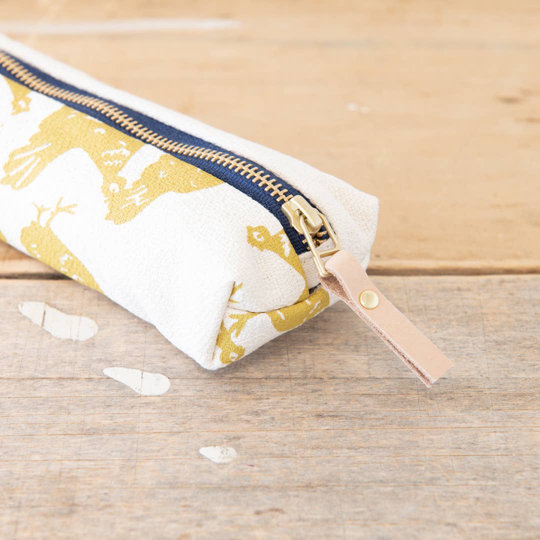 Hen House Pencil Bag: Navy | Orange Zip / Cotton Barkcloth / Flat