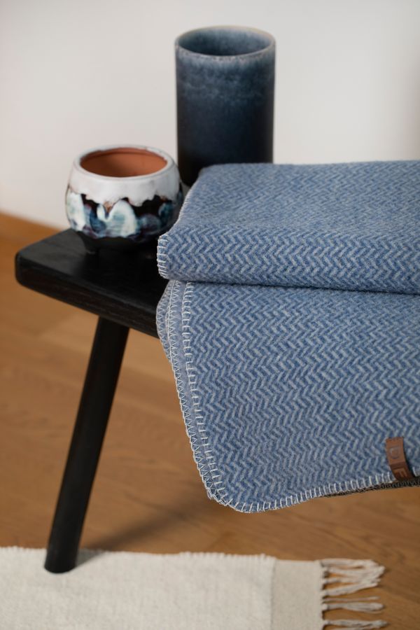 Merano Wool Blend Throw Herringbone Blue