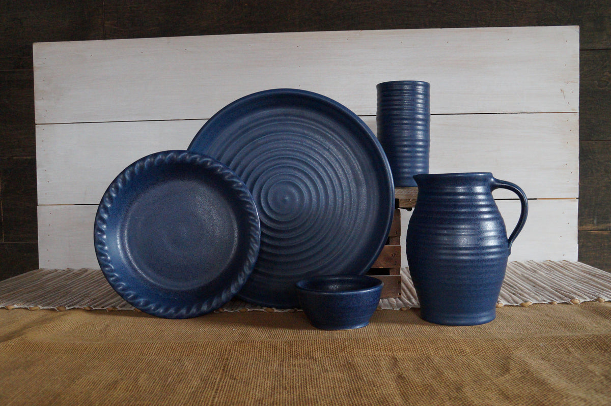 Farmhouse Ridges Short Vase - Denim