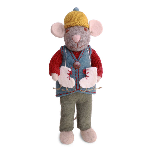 Medium Grey Boy Mouse w/Waistcoat & Ice Skates