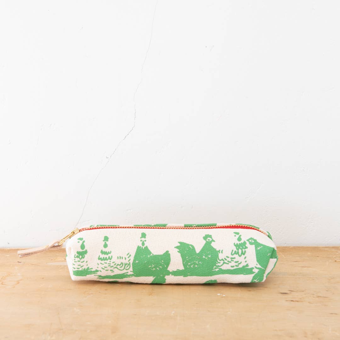 Hen House Pencil Bag: Navy | Orange Zip / Cotton Barkcloth / Flat