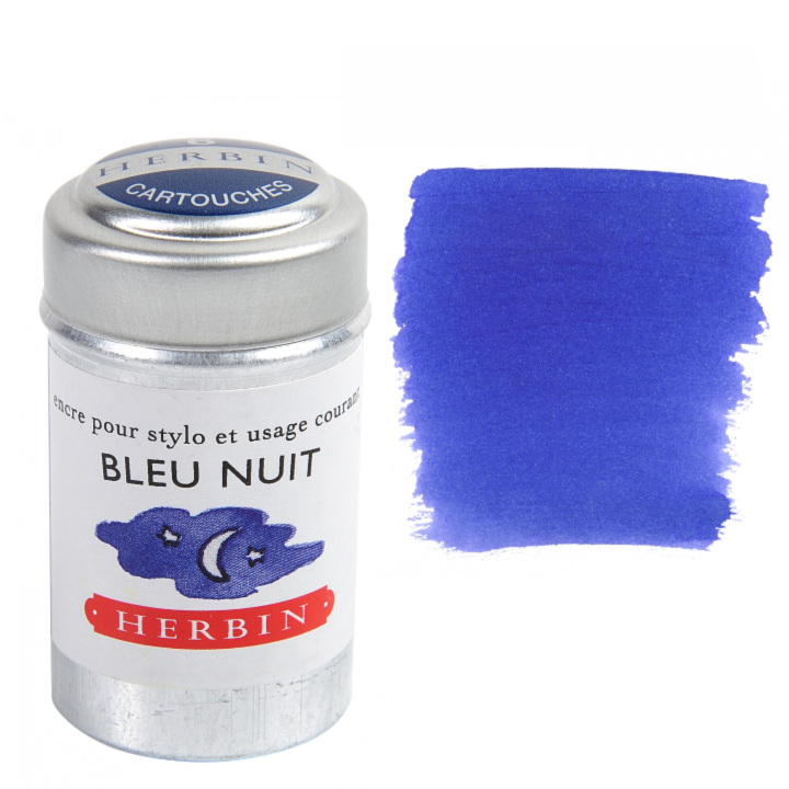 Herbin Fountain Pen Ink Cartridges - Tin of 6: Bleu Nuit (Midnight Blue)