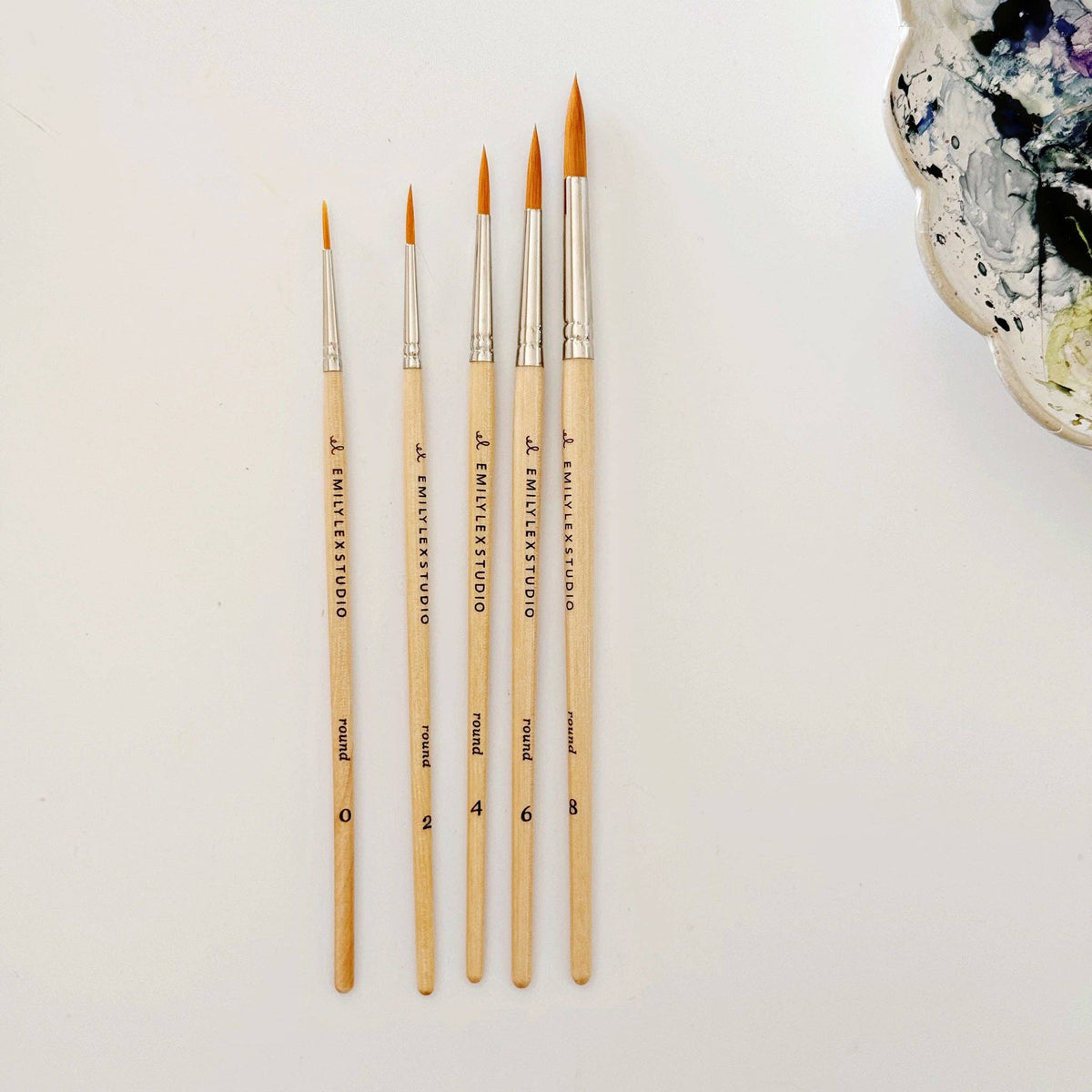 Emily Lex Watercolor paintbrush set of five wood brushes