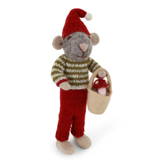Big Grey Boy Mouse w/Mushroom in Bucket
