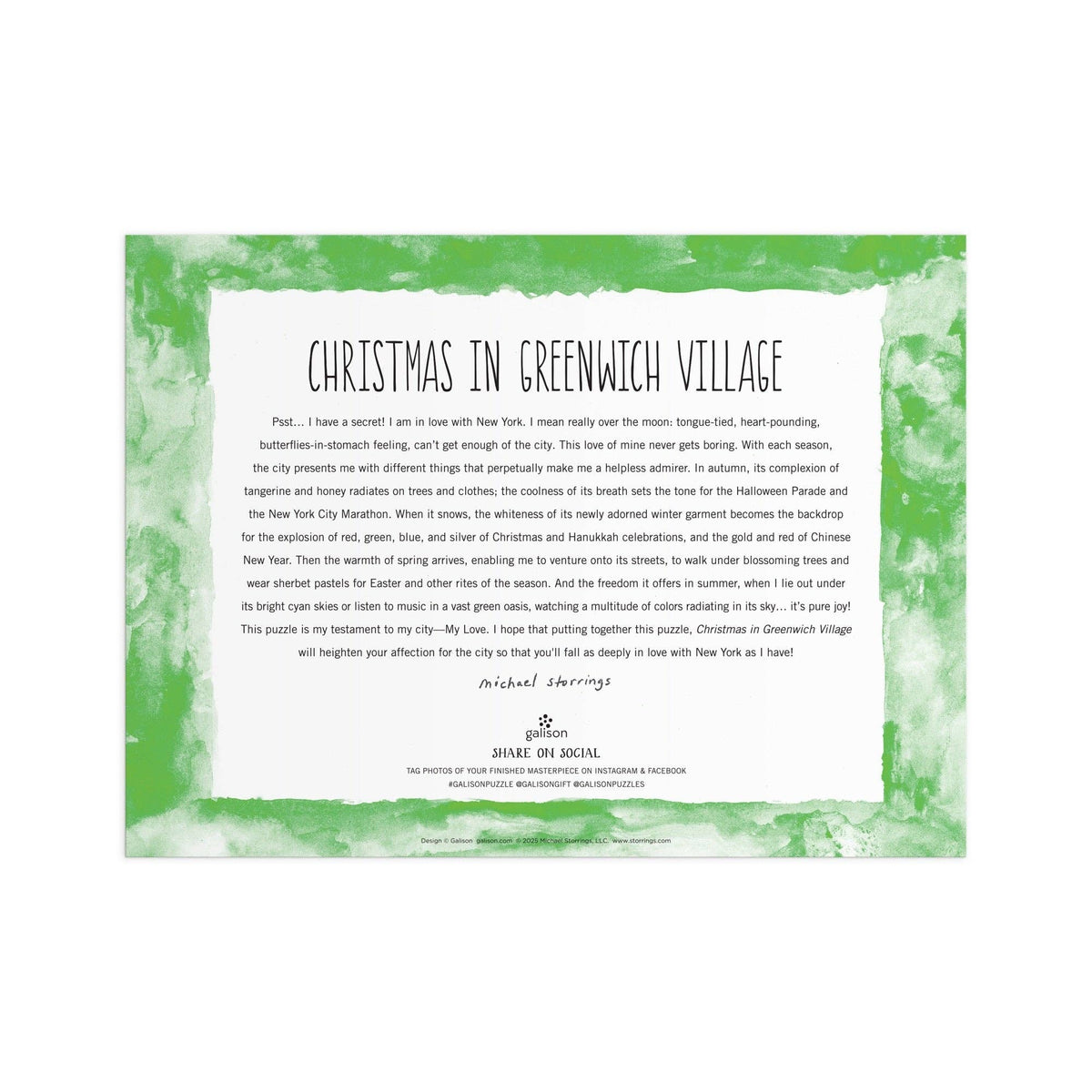 Christmas in Greenwich Village 1000 Piece Puzzle by Michael Storrings