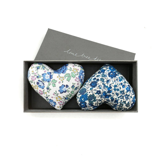 Box of 2 Cotton Lavender Hearts - True Blue