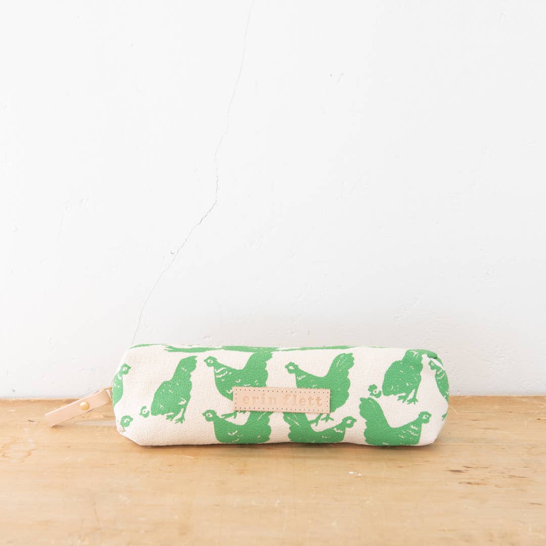 Hen House Pencil Bag: Navy | Orange Zip / Cotton Barkcloth / Flat
