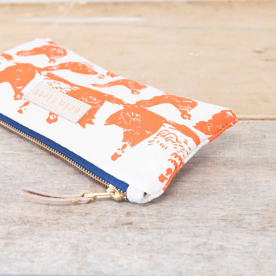 Hen House Pencil Bag: Navy | Orange Zip / Cotton Barkcloth / Flat