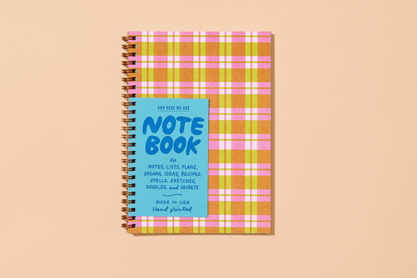 Classic Letterpress A5 Spiral Notebook—Gingham Plaid Picnic