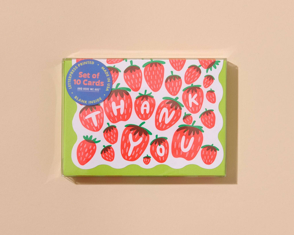 Colorful Letterpress Strawberry Thank You Notecards - Boxed Set of 10