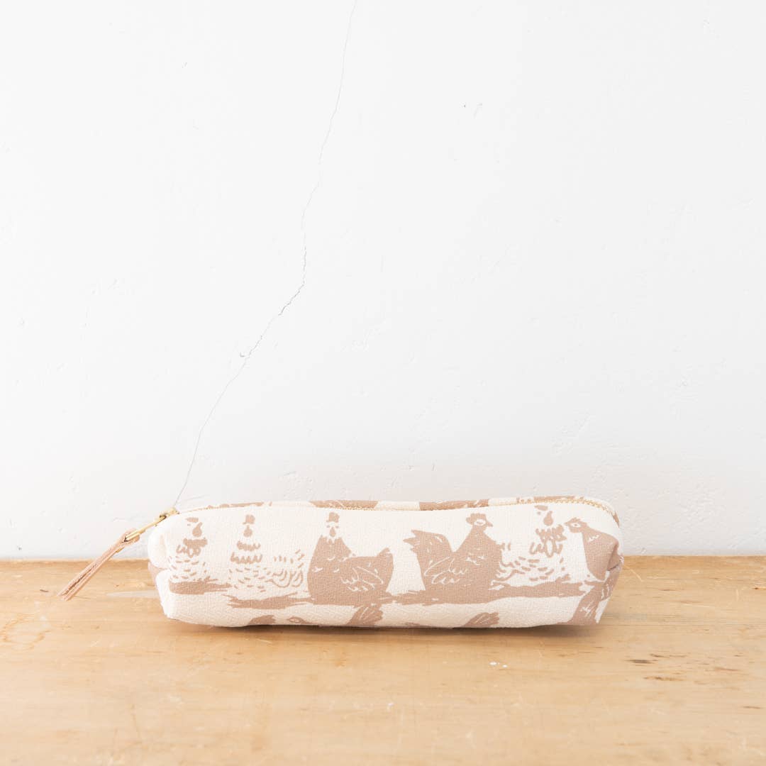 Hen House Pencil Bag: Navy | Orange Zip / Cotton Barkcloth / Flat