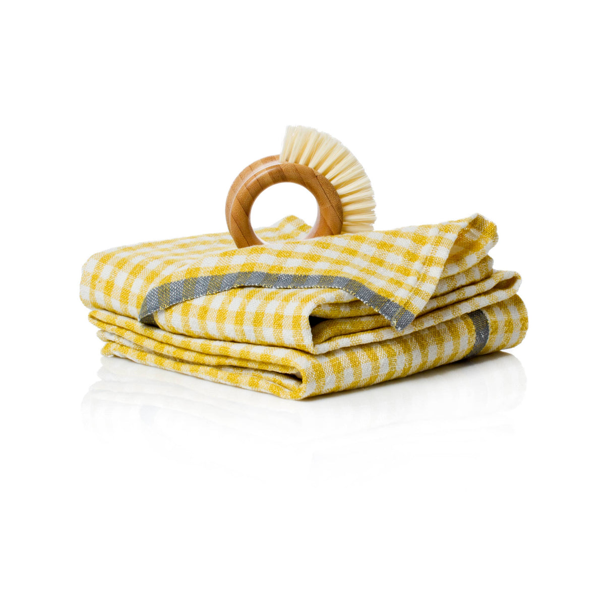Two-Tone Gingham Dijon/Grey Tea Towels 20x30 - Dijon/Grey